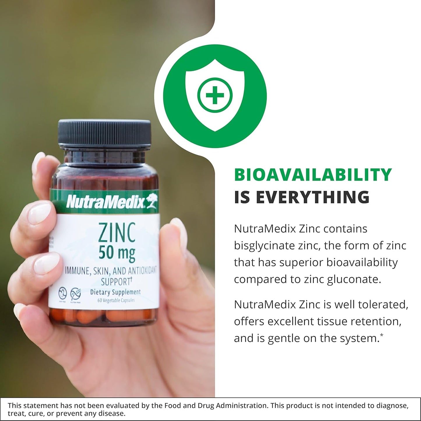 NutraMedix Zinc 50mg Capsules - Immune Defense, Skin Health, Antioxidant Support - Easy-to-Digest Zinc - 60 Count
