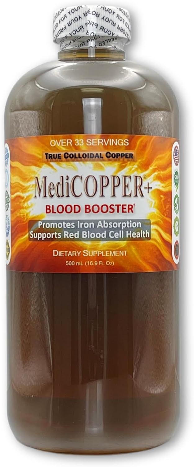 Nutraneering MediCOPPER® Plus True Colloidal Copper CuNP Supplement - 500 mL Blood Booster in Clear Plastic Bottle