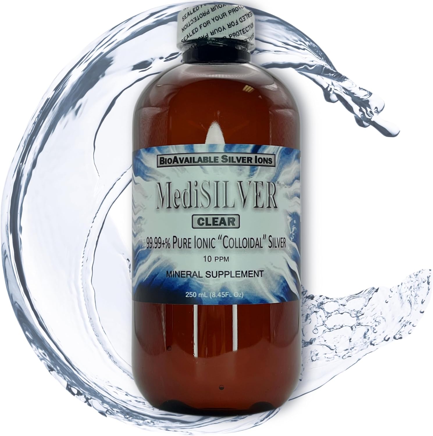 Nutraneering MediSILVER Clear Ionic Colloidal Silver Dietary Supplement - 250 mL (8.45 Fl Oz) BPA-Free Amber Bottle
