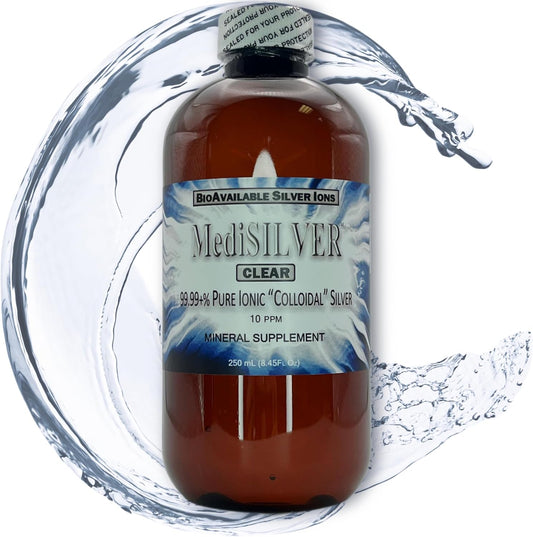 Nutraneering MediSILVER Clear Ionic Colloidal Silver Dietary Supplement - 250 mL (8.45 Fl Oz) BPA-Free Amber Bottle