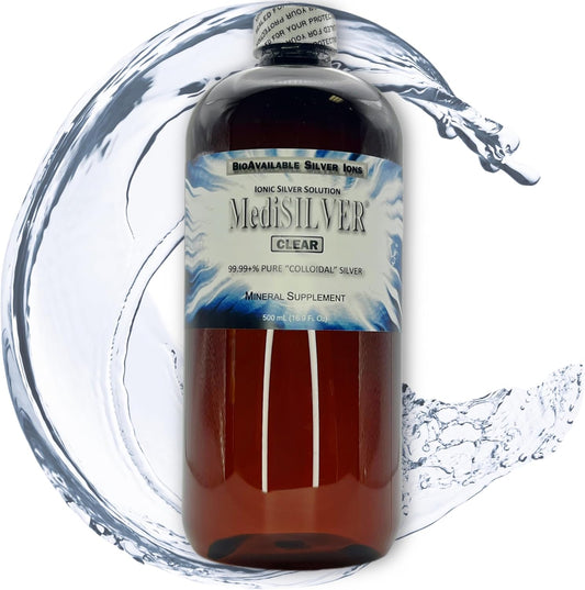 Nutraneering MediSILVER Clear True Free Ionic Colloidal Silver Supplement - 500 mL Amber Bottle