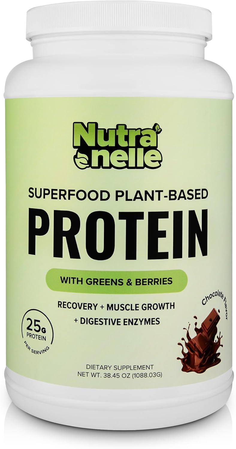 Nutranelle Plant-Based Protein Powder - 25g Vegan Protein Blend with Superfoods & Amino Acids - Chocolate Flavor - 30 Servings