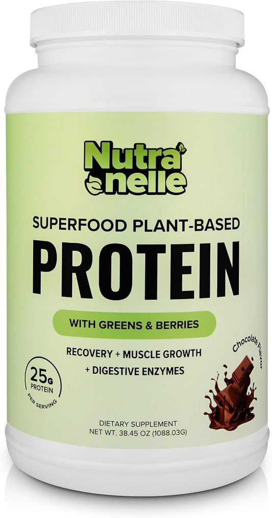 Nutranelle Plant-Based Protein Powder - 25g Vegan Protein Blend with Superfoods & Amino Acids - Chocolate Flavor - 30 Servings