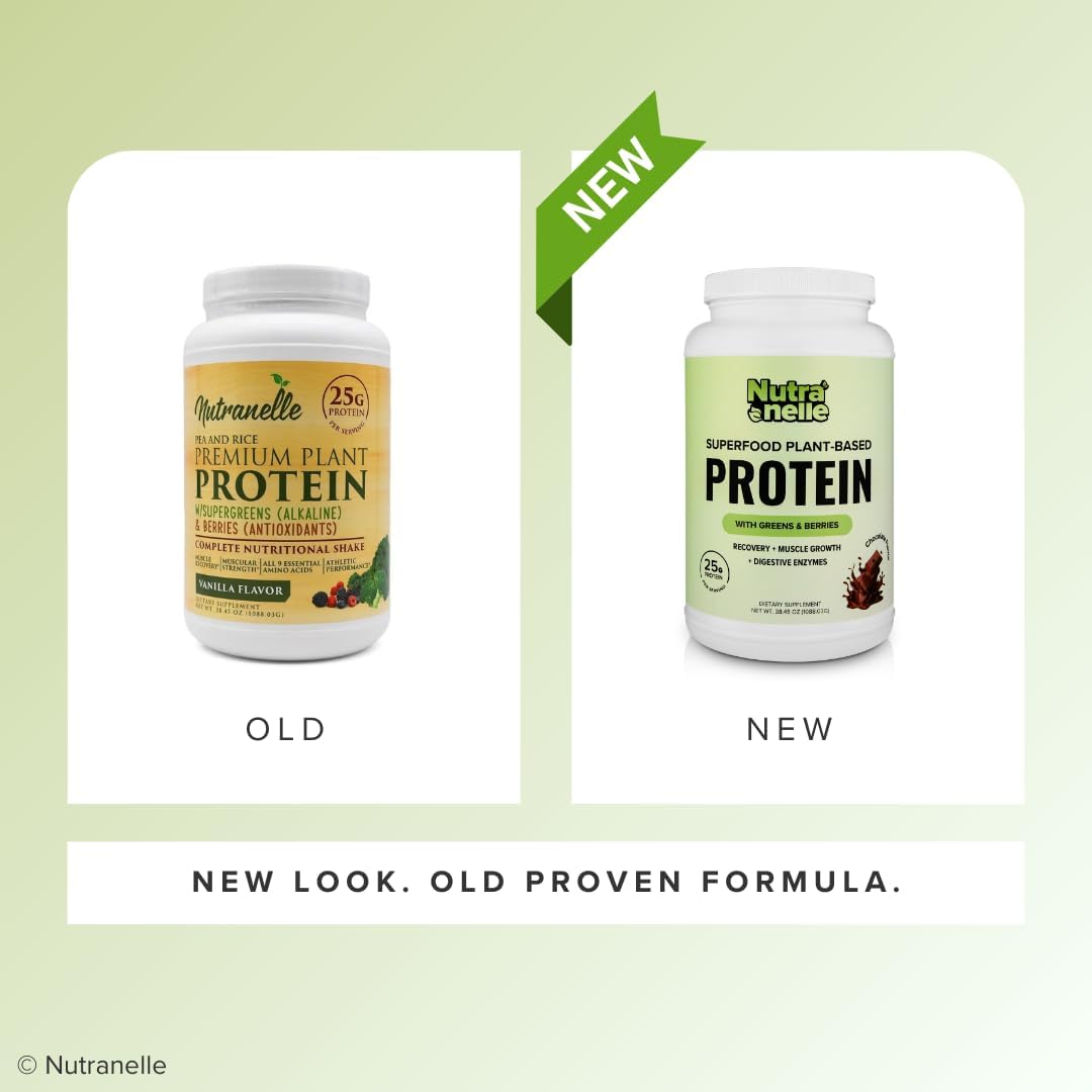 Nutranelle Plant-Based Protein Powder - 25g Vegan Protein Blend with Superfoods & Amino Acids - Chocolate Flavor - 30 Servings