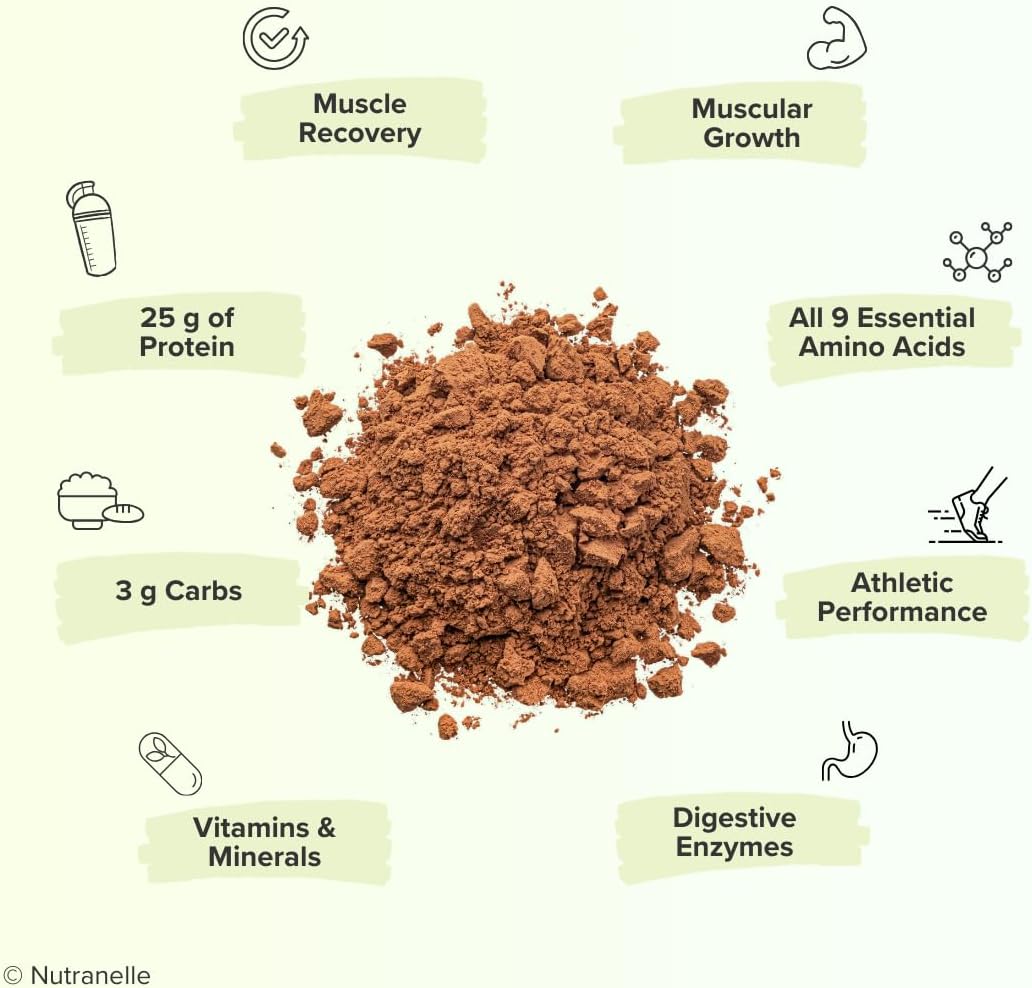 Nutranelle Plant-Based Protein Powder - 25g Vegan Protein Blend with Superfoods & Amino Acids - Chocolate Flavor - 30 Servings