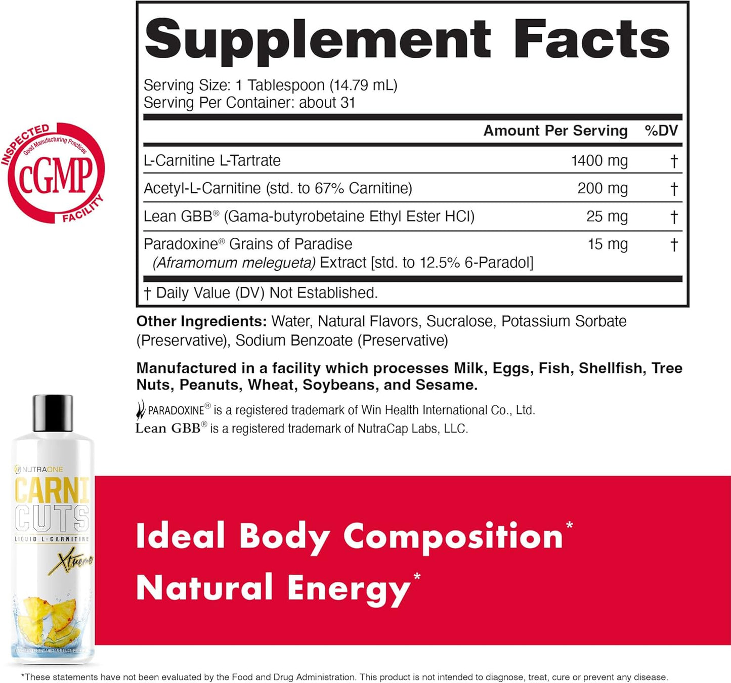 NutraOne Carnicuts Xtreme, L-Carnitine Liquid Supplement Stimulant Free (Pineapple - 31 Servings)*