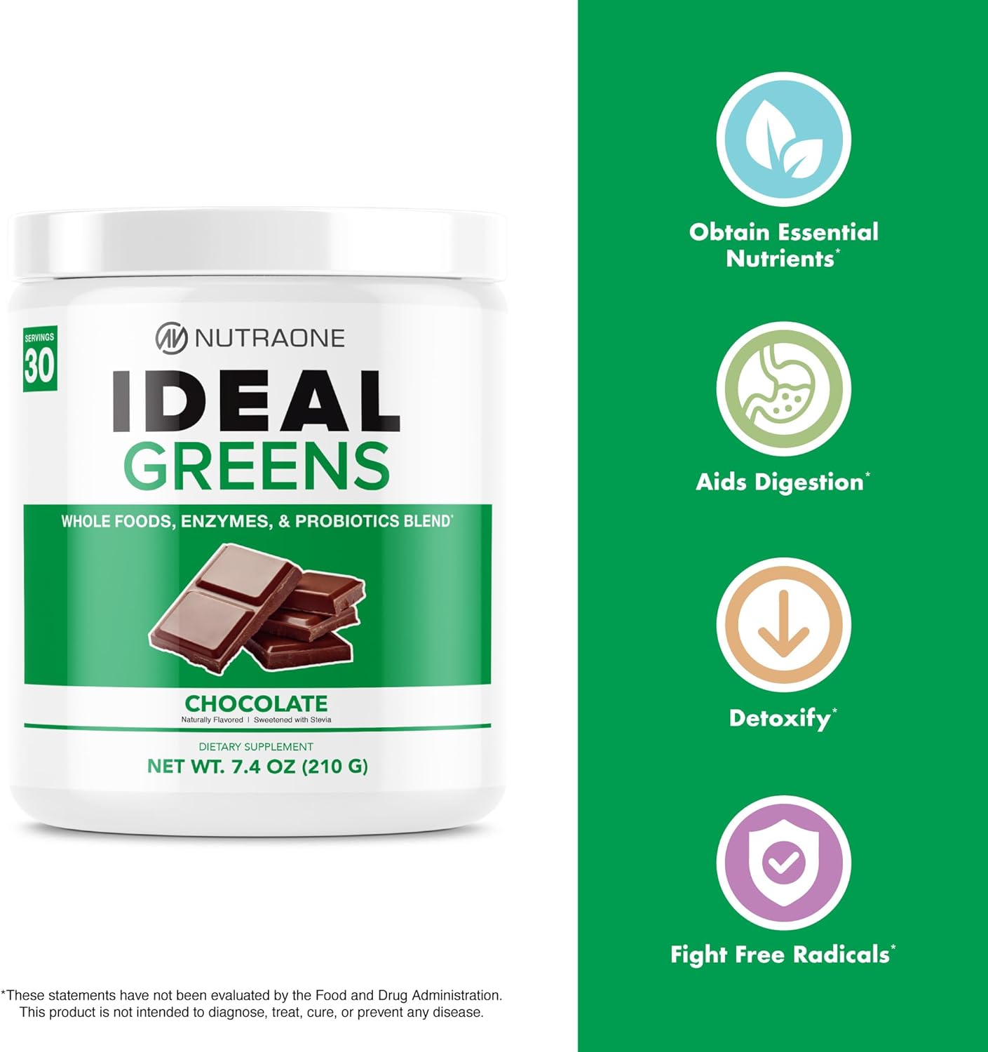 NutraOne Ideal Greens Berry Superfood Powder Supplement - Antioxidant & Nutrient-Rich Formula (30 Servings)
