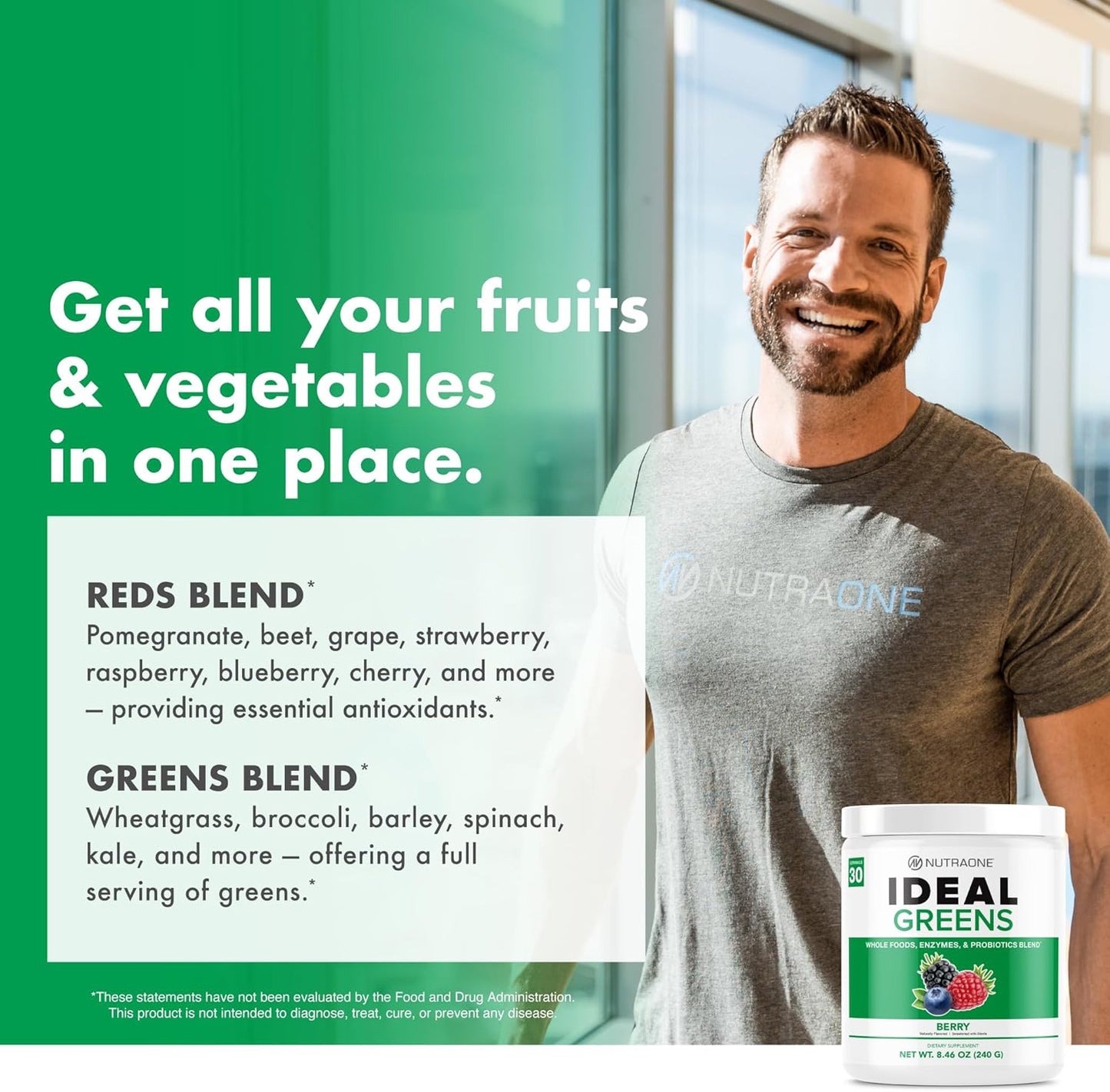 NutraOne Ideal Greens Berry Superfood Powder Supplement - Antioxidant & Nutrient-Rich Formula (30 Servings)