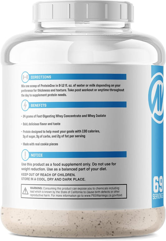 NutraOne ProteinOne Whey Protein Shake Powder for Muscle Recovery & Building (Cookies & Cream, 5 LB) - Men & Women