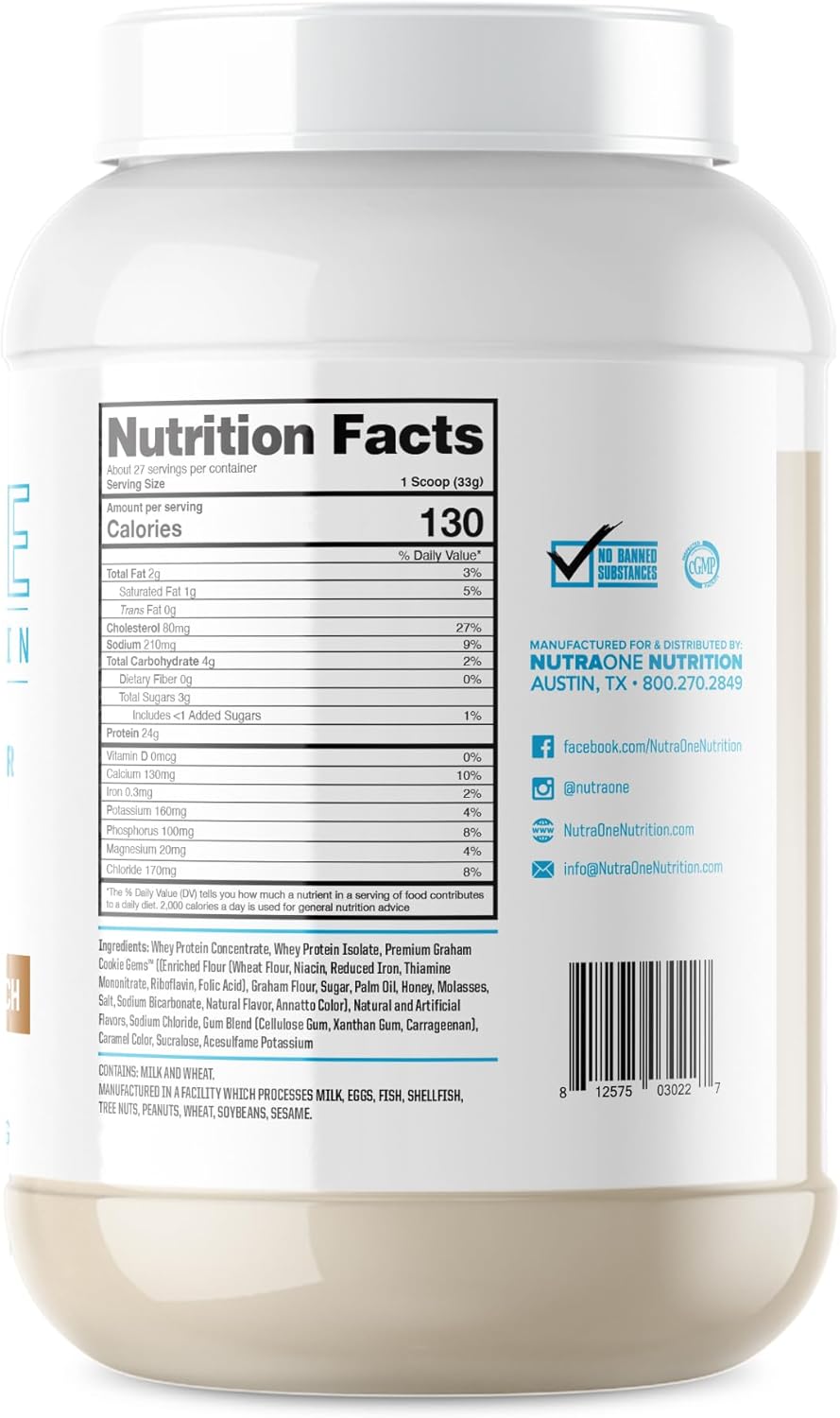 NutraOne ProteinOne Whey Protein Shake Powder for Men & Women - Caramel Cookie Crunch Flavor, 2 LB - Enhance Recovery and Muscle Building
