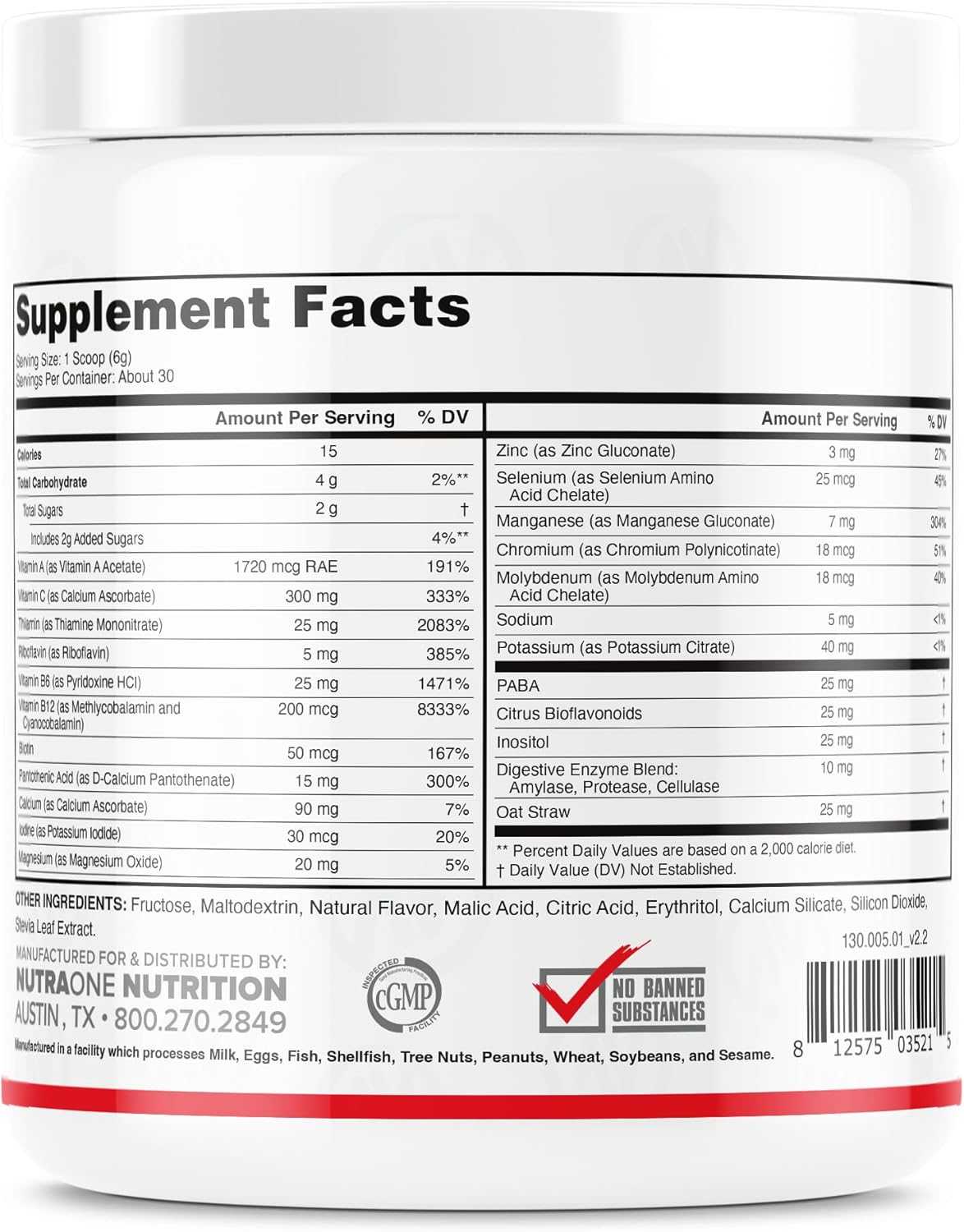 NutraOne Vitality Fruit Punch Vitamin Powder Supplement - 30 Servings