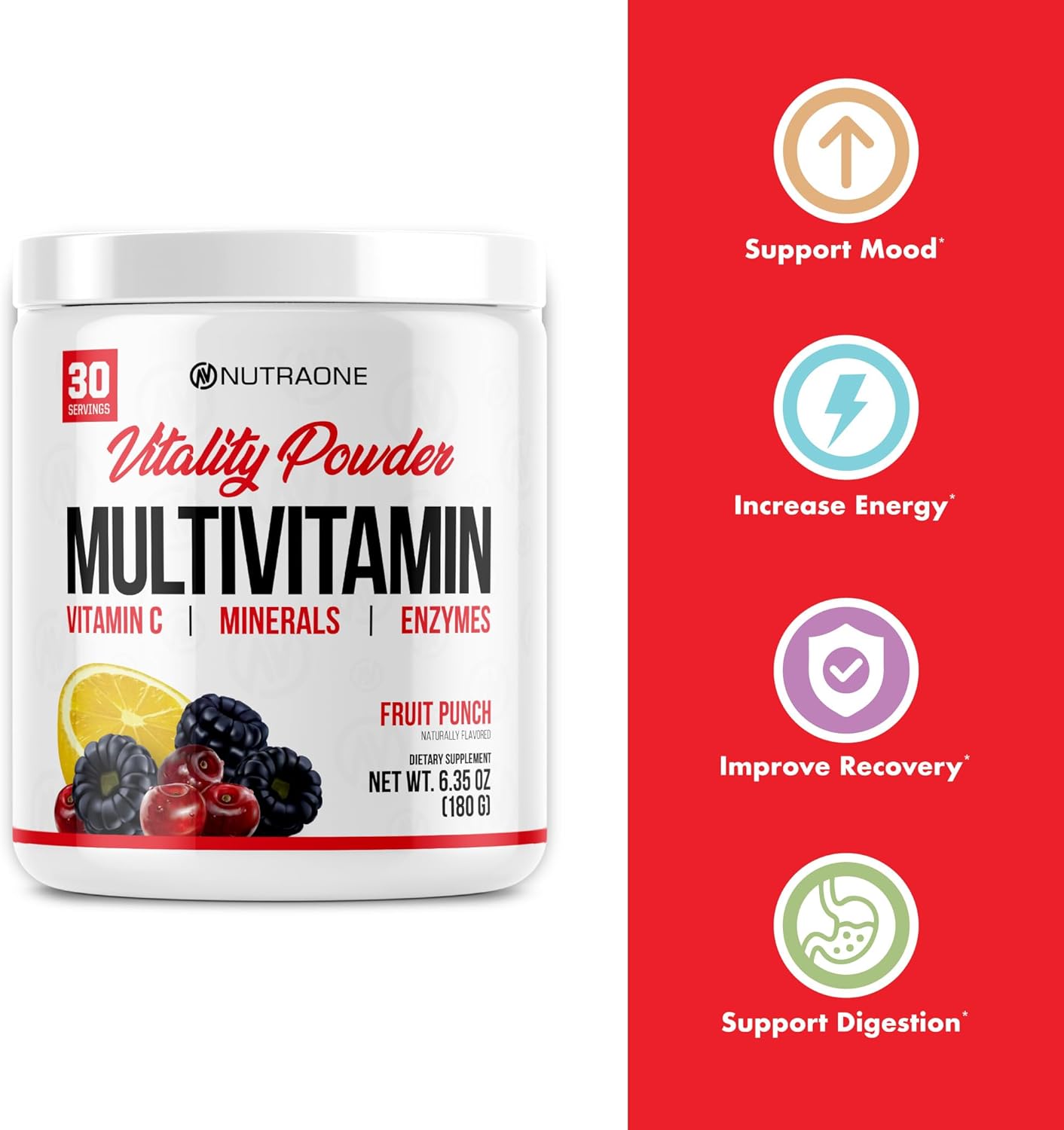 NutraOne Vitality Fruit Punch Vitamin Powder Supplement - 30 Servings