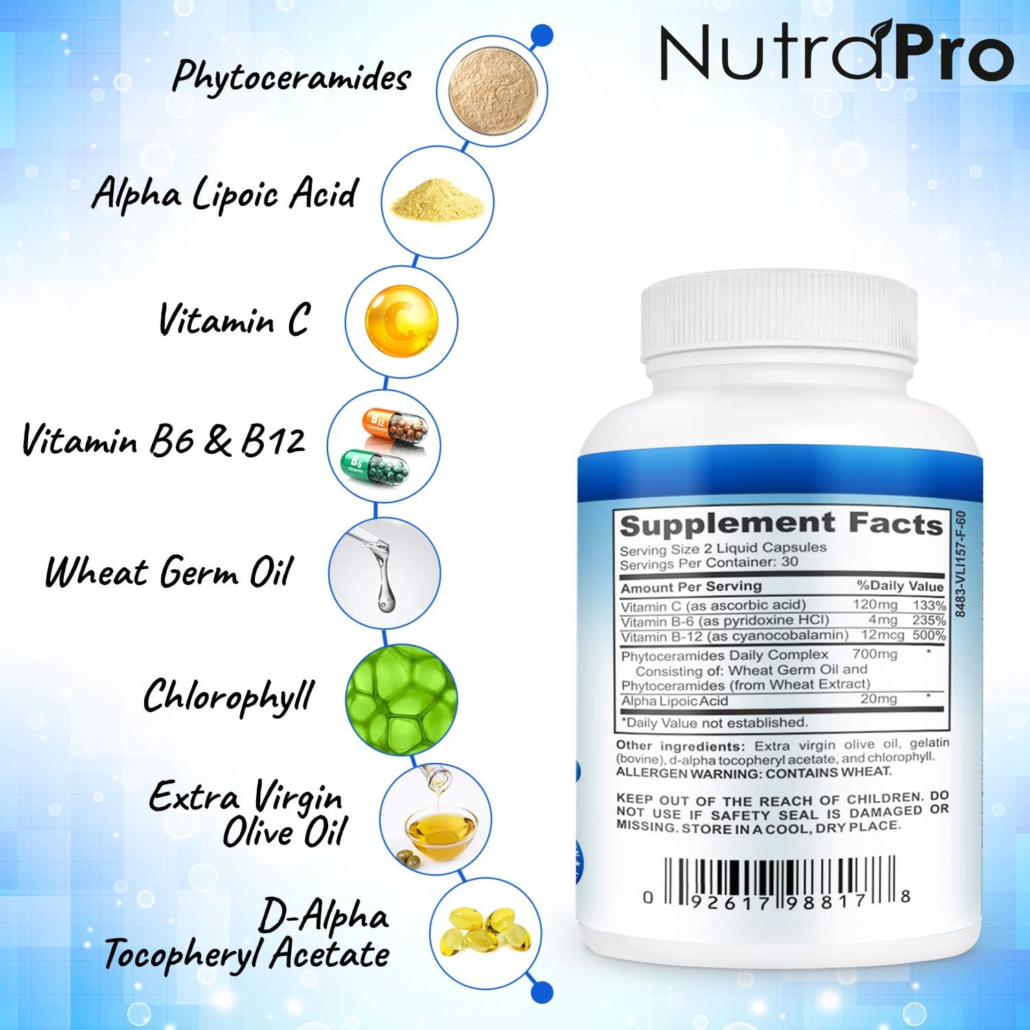 NutraPro Skin Hydration Supplement with Phytoceramides & Alpha Lipoic Acid - Fast-Acting Anti-Aging Complex for Glowing Skin, Smoothness, & Wrinkle Reduction - 60 Liquid Capsules - BoostGo Australia