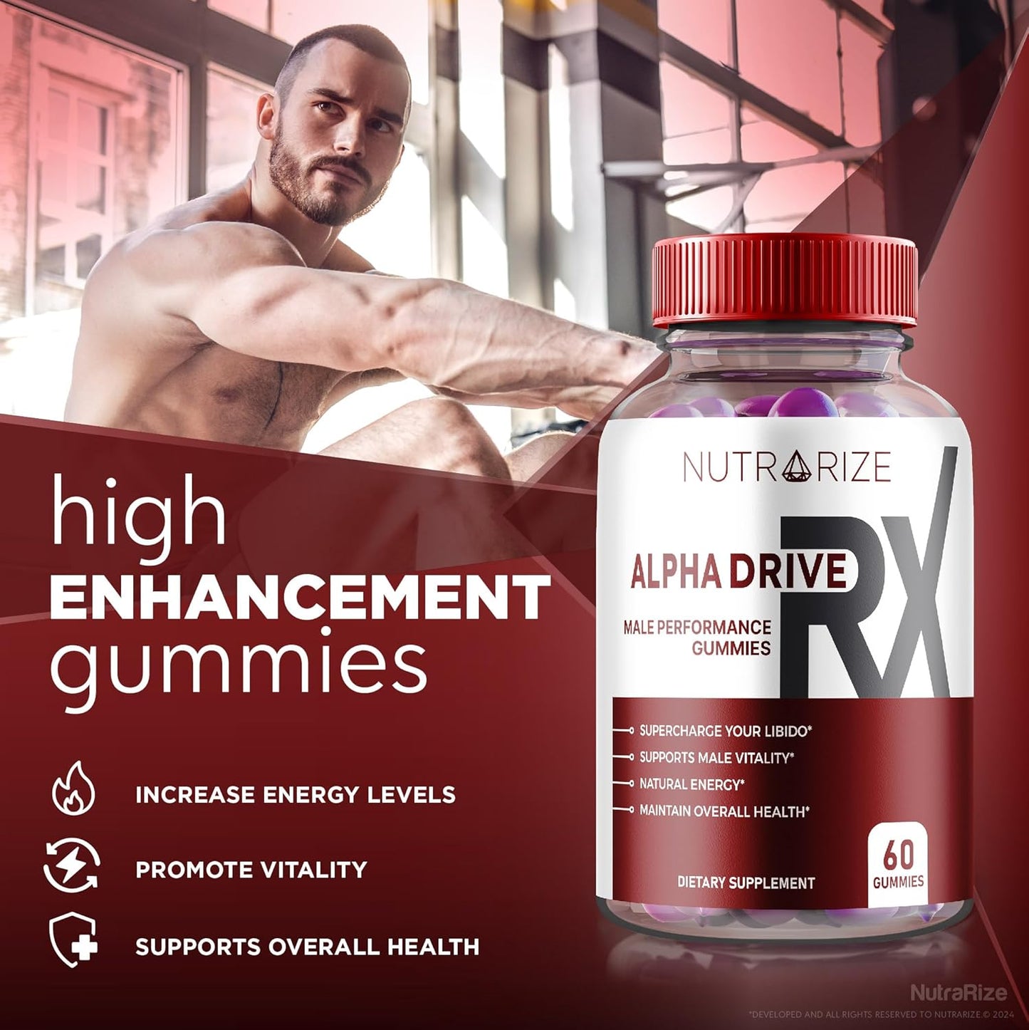 NutraRize Alpha Drive RX Gummies for Men - Daily Supplement for Peak Performance & Well-Being - Official Reviews - 60 Gummies