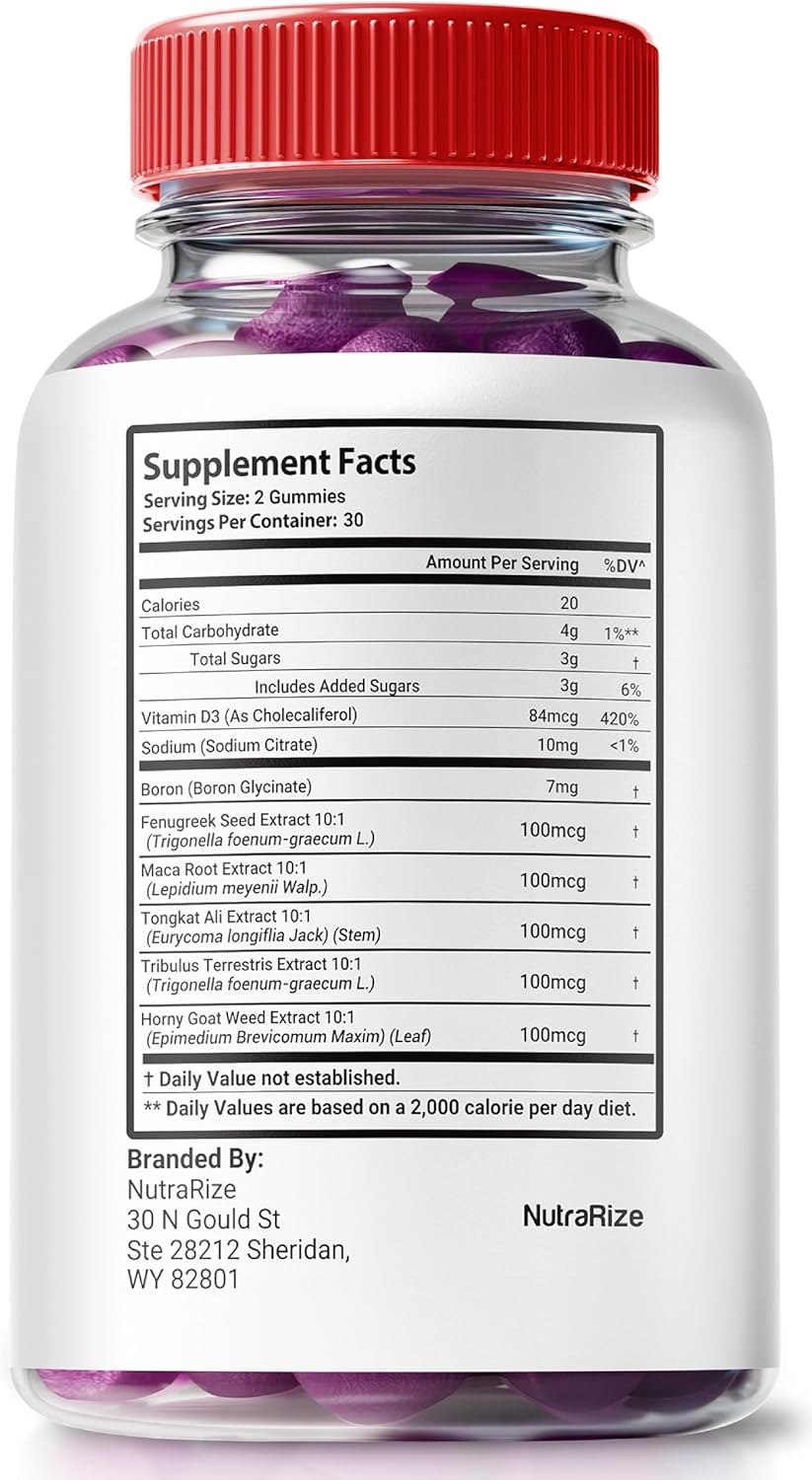 NutraRize VitalGrow XL Testo Gummies - Stamina and Confidence Boost for Men - 60 Gummies