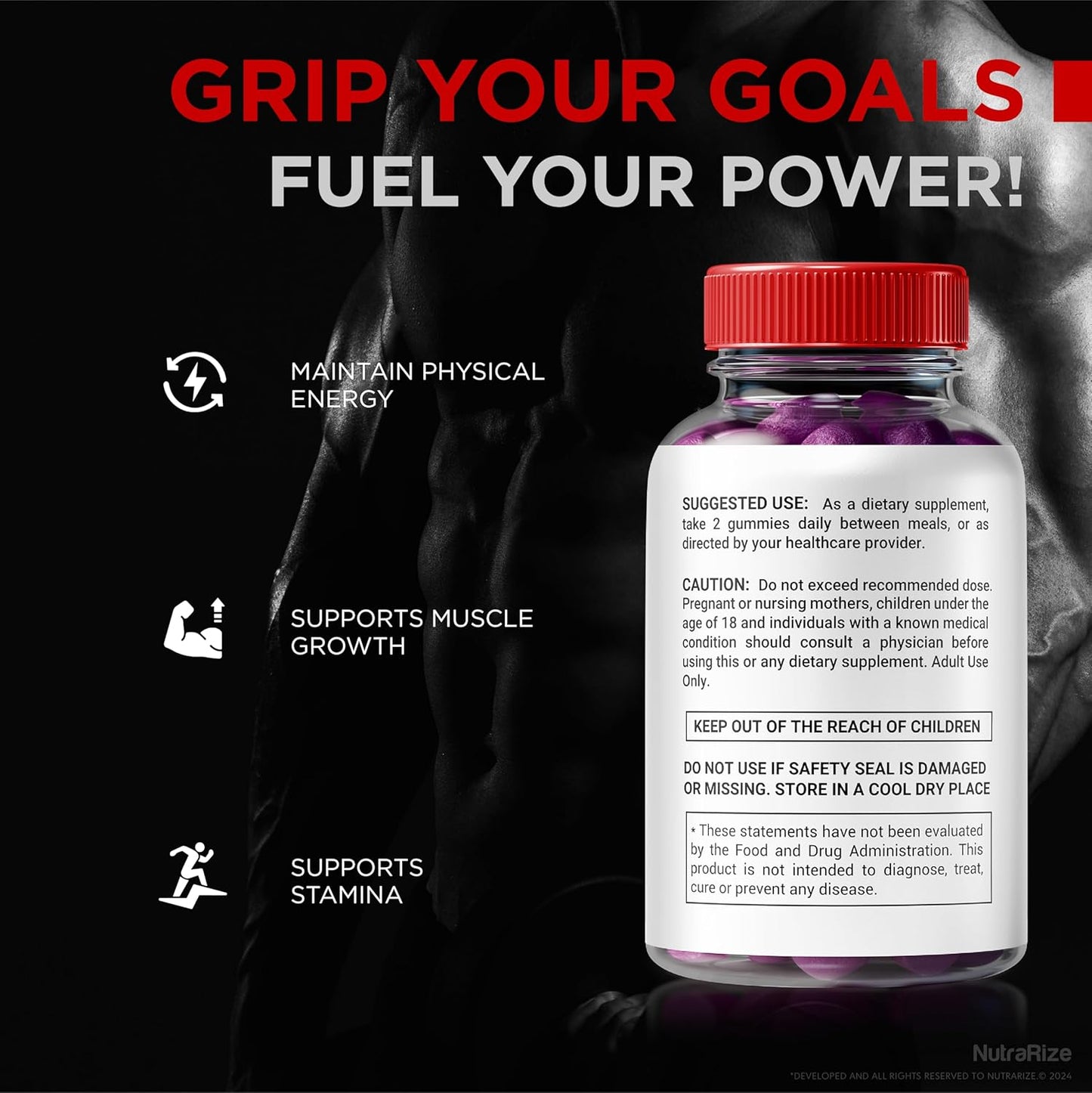 NutraRize VitalGrow XL Testo Gummies - Stamina and Confidence Boost for Men - 60 Gummies