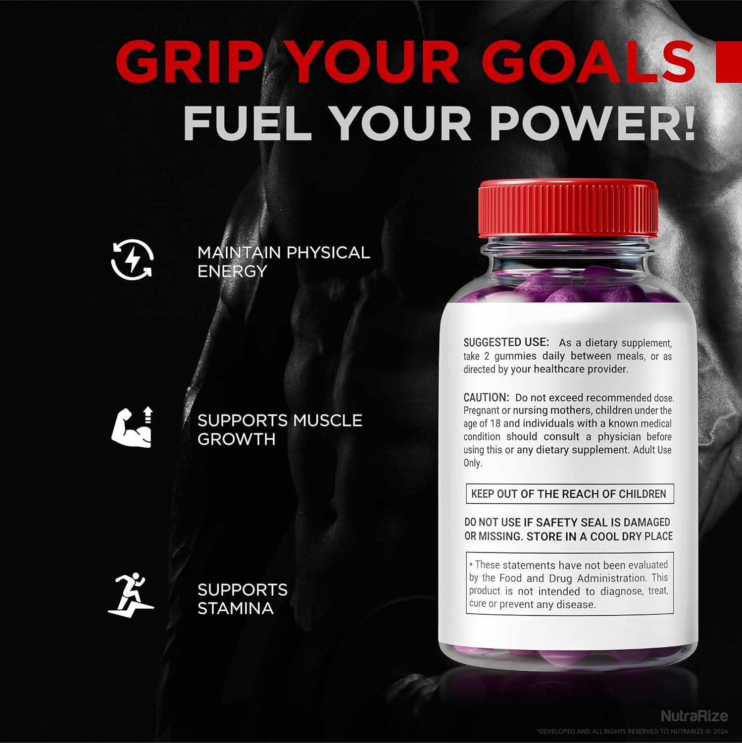 NutraRize VitalGrow XL Testo Gummies - Stamina and Confidence Boost for Men - 60 Gummies