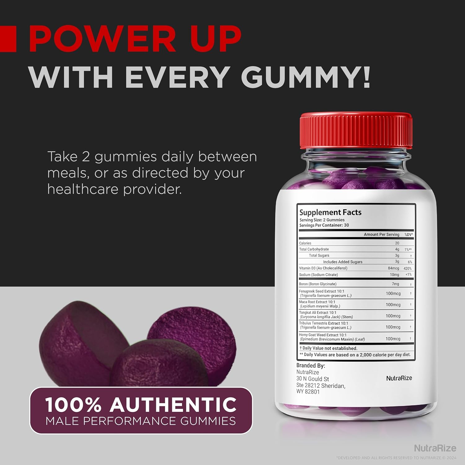 NutraRize VitalGrow XL Testo Gummies - Stamina and Confidence Boost for Men - 60 Gummies