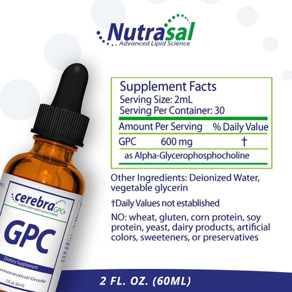 Nutrasal Cerebra GPC Liquid Supplement - Brain Booster Formula - 2 Fluid Ounces (60mL)