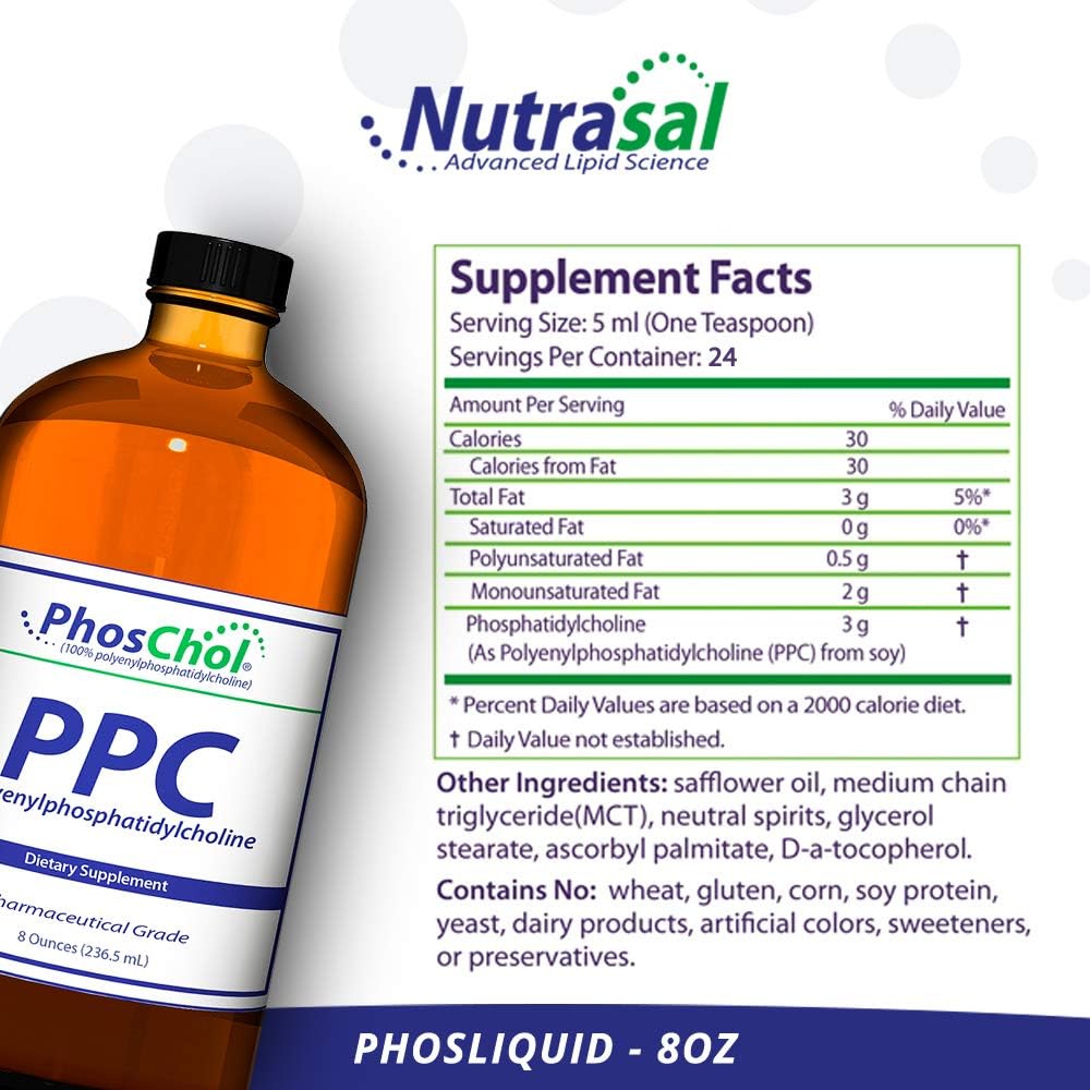 Nutrasal PhosChol Liquid Concentrate 3000mg 8 oz - Premium Quality Liver Support Supplement