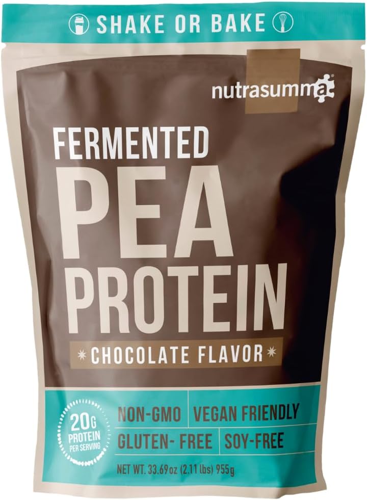 Nutrasumma Chocolate Vegan Pea Protein Powder - 100% Plant-Based, No Artificial Sweeteners, Non-GMO, Gluten-Free & Soy-Free - 2.11 LB