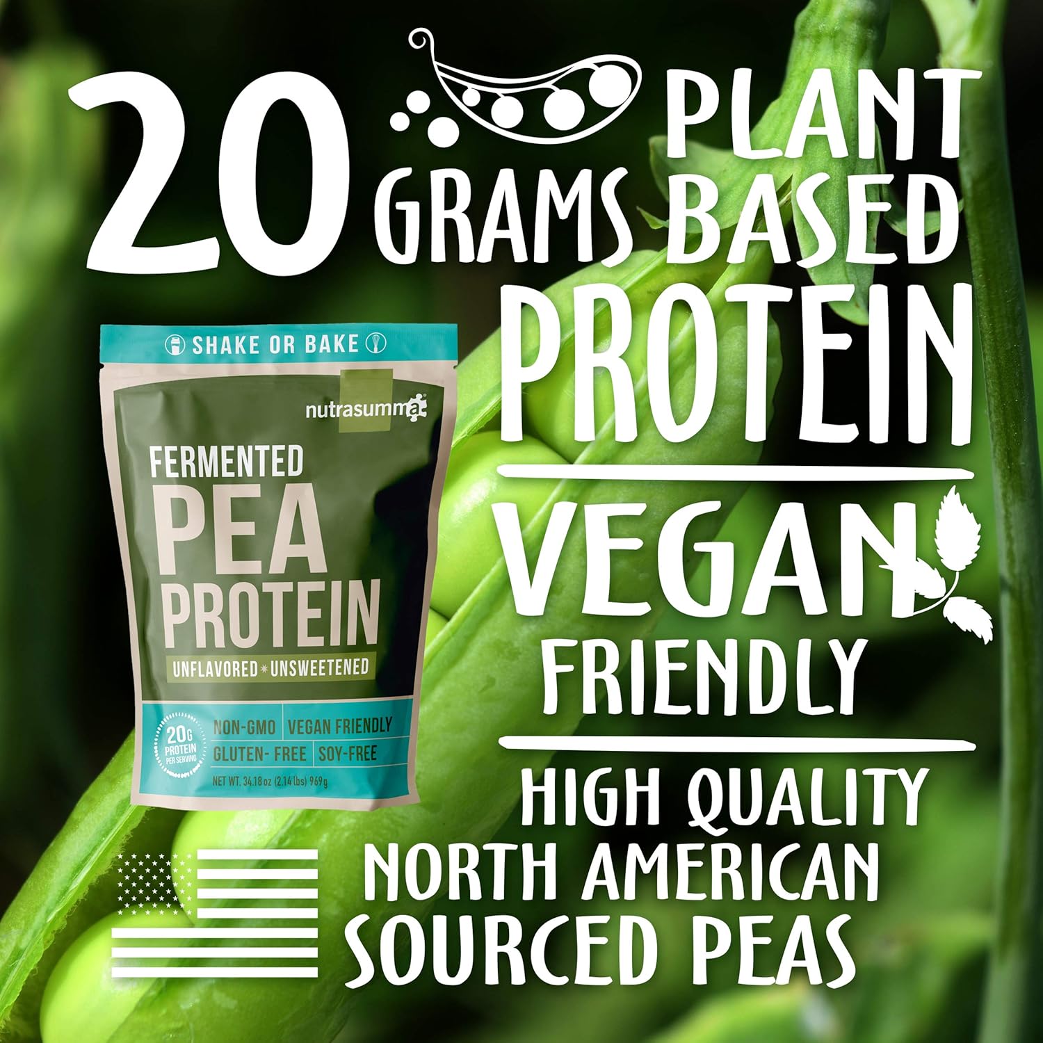 Nutrasumma Unflavored Pea Protein Powder - 100% Plant Based, Sugar Free, 2.14 LB Vegan Protein Powder