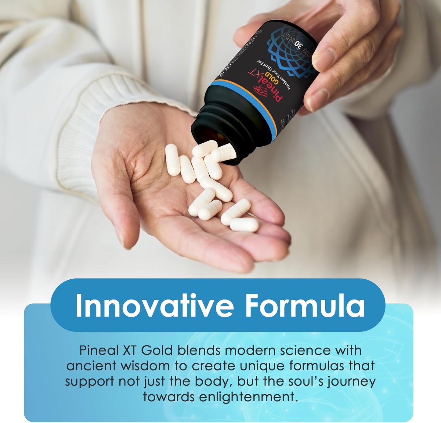 Nutraville Pineal XT Gold: Custom Formula for Pineal Gland Decalcification & Third Eye Activation - 7 Powerful Ingredients - Body Detox - Vegetarian Capsules