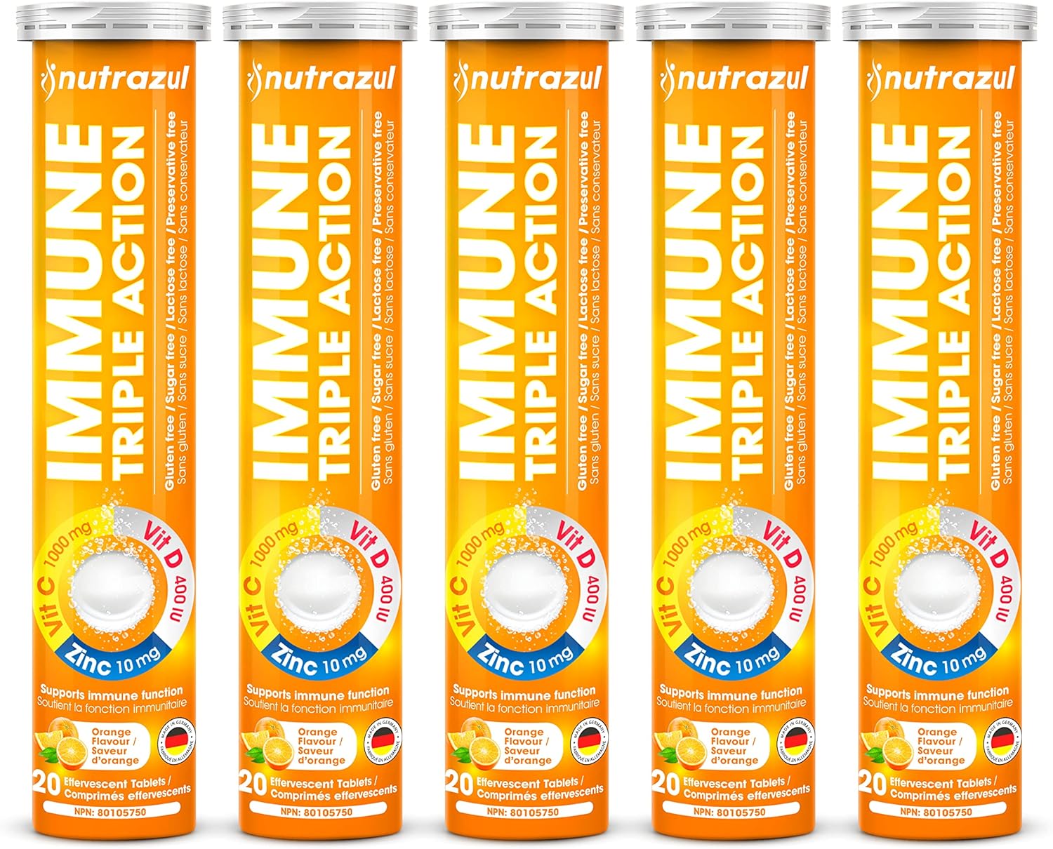 nutrazul Immune Boost Effervescent Tablets - High Strength Vitamin C, D, Zinc I Orange Flavor (1000mg C, 400 IU D, 10mg Zn) I Pack of 100 Tablets | Gluten-Free, Sugar-Free, Lactose-Free & Preservative-Free