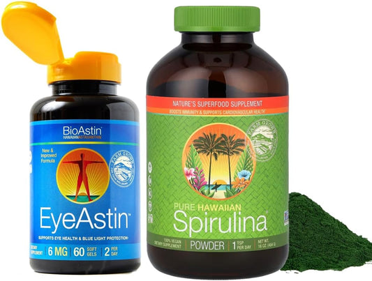 Nutrex EyeAstin Hawaii Spirulina Powder 16oz Bundle - Organic Superfood Supplement Pack for Eye Health and Energy Boost