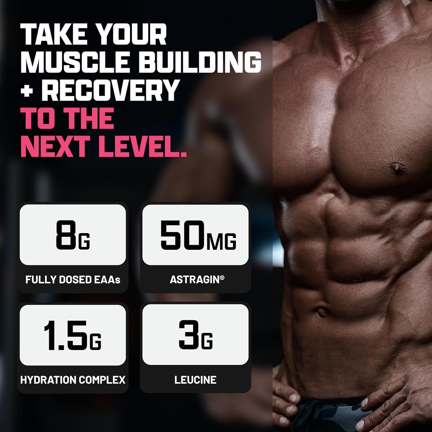 Nutrex Research EAA Hydration Powder for Muscle Recovery and Strength - 8g Amino Acids + Electrolytes - Pink Lemonade Flavor - 30 Servings