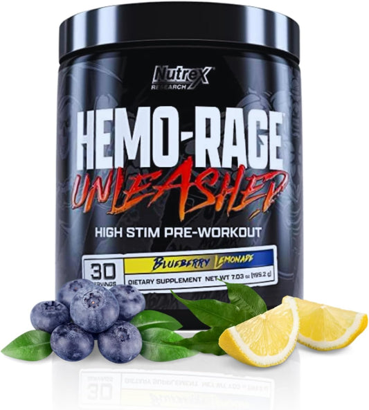 Nutrex Research Hemo-Rage Extreme Pre Workout Powder - Blueberry Lemonade | High-Stim Energy, Focus, Endurance & Pump Booster Supplement - BoostGo Australia