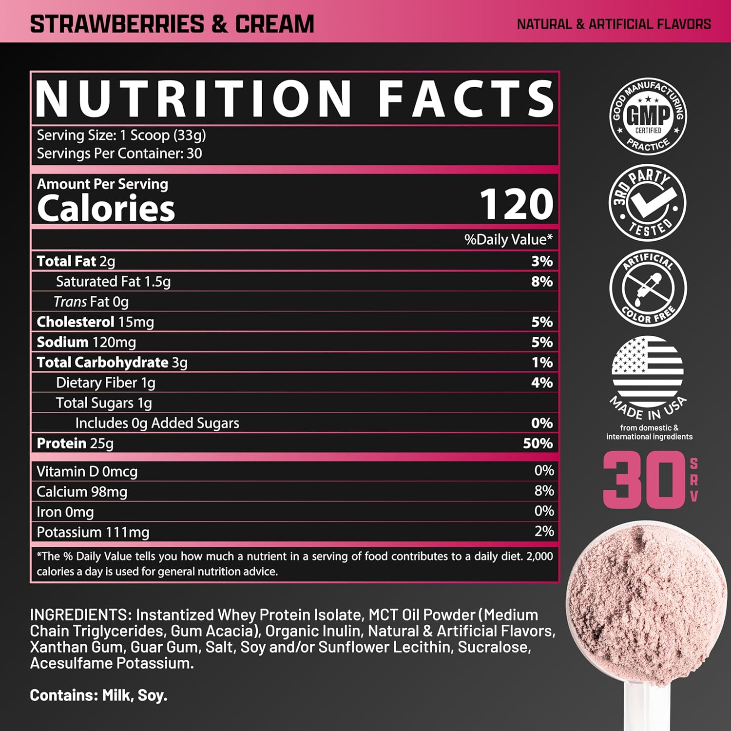 Nutrex Research IsoFit Instantized Whey Protein Isolate Powder - Strawberries & Cream Flavor (30 Servings)
