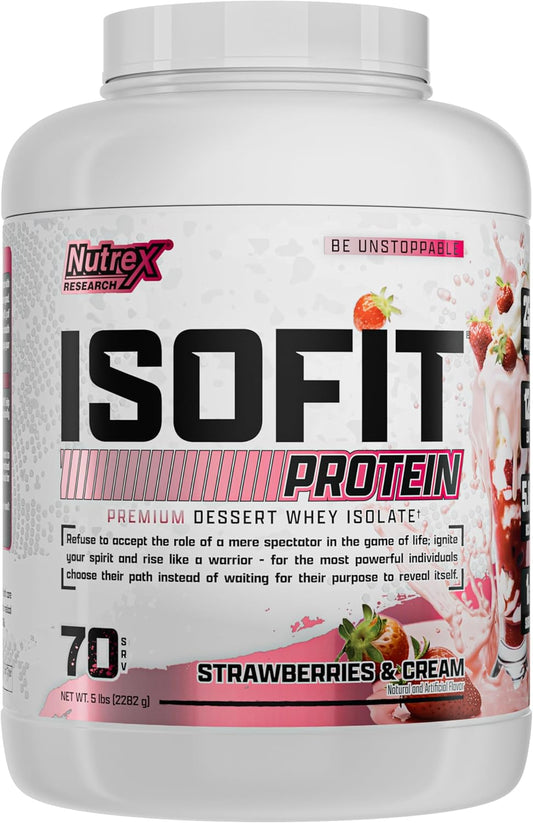 Nutrex Research IsoFit Whey Protein Isolate Powder - Strawberries & Cream Flavor - 70 Servings