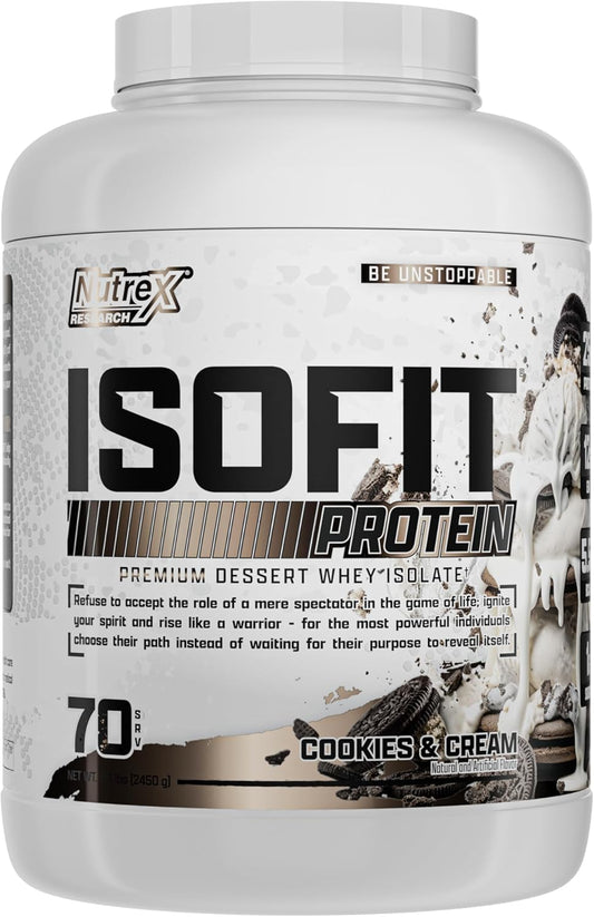 Nutrex Research IsoFit Whey Protein Powder - 100% Instantized Isolate (70 Servings, Cookies & Cream)
