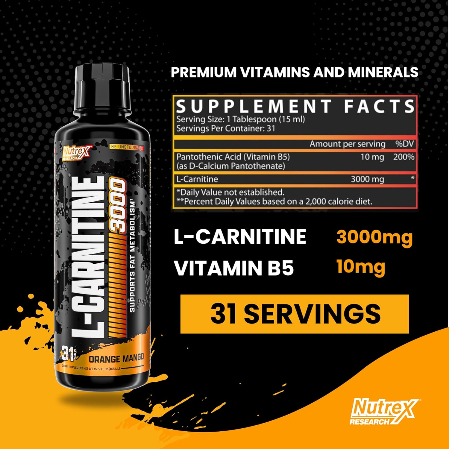 Nutrex Research Liquid Carnitine 3000 | Premium Orange Mango Fat Loss Support - Lipo-6 Cleanse & Detox for Weight Loss & Digestive Health