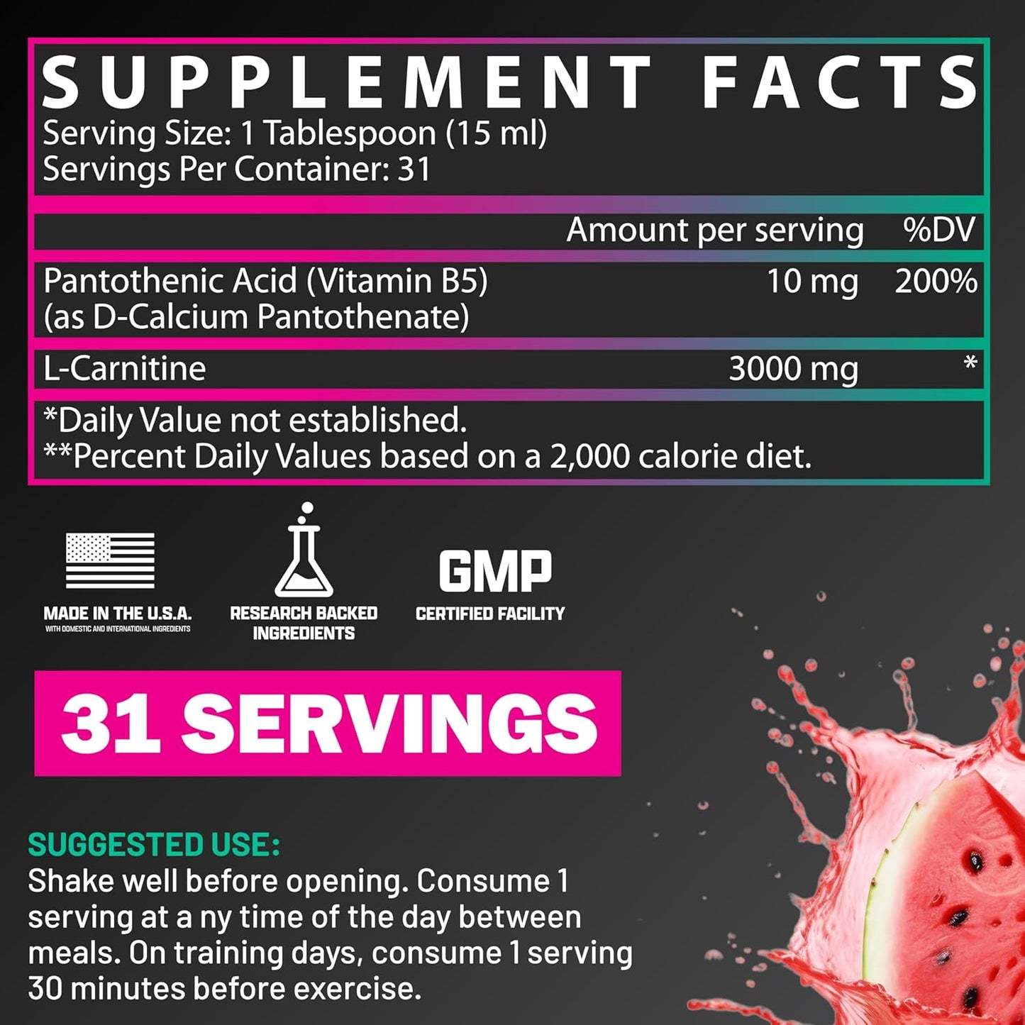 Nutrex Research Liquid Carnitine 3000 | Premium Stimulant-Free Strawberry Watermelon Carnitine