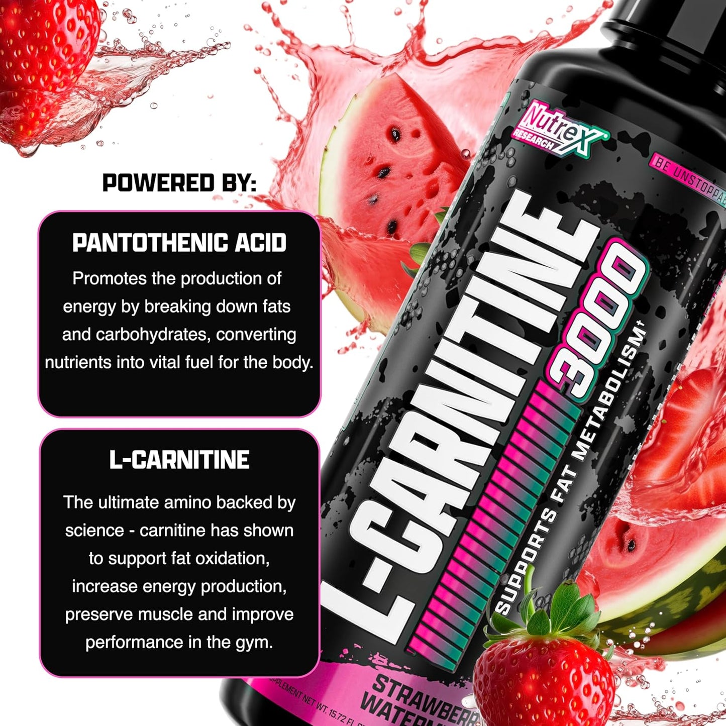 Nutrex Research Liquid Carnitine 3000 | Premium Stimulant-Free Strawberry Watermelon Carnitine