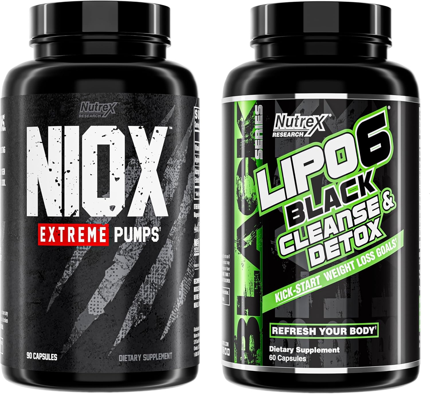 Nutrex Research NIOX Extreme Pump & Lipo6 Detox - NO3-T Arginine Nitrate with Vitamin C - AstraGin Supplement + Colon Cleanse for Women & Men