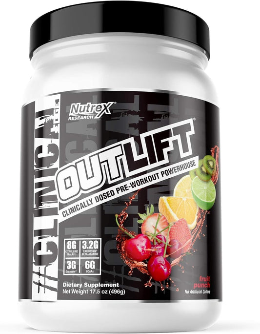 Nutrex Research Outlift Pre-Workout Powerhouse, Citrulline, BCAA, Creatine, Beta-Alanine, Taurine, Fruit Punch, 20 Servings