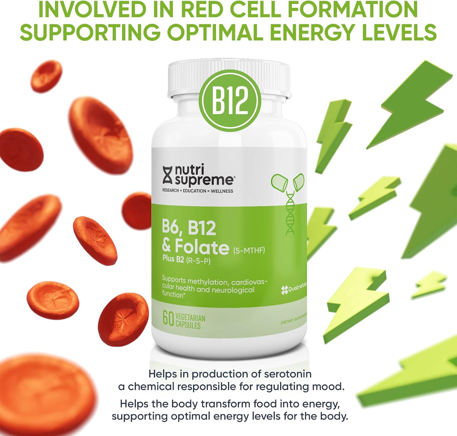 Nutri Supreme Folate with B6 and B12 for Cardiovascular Health - 60 Count