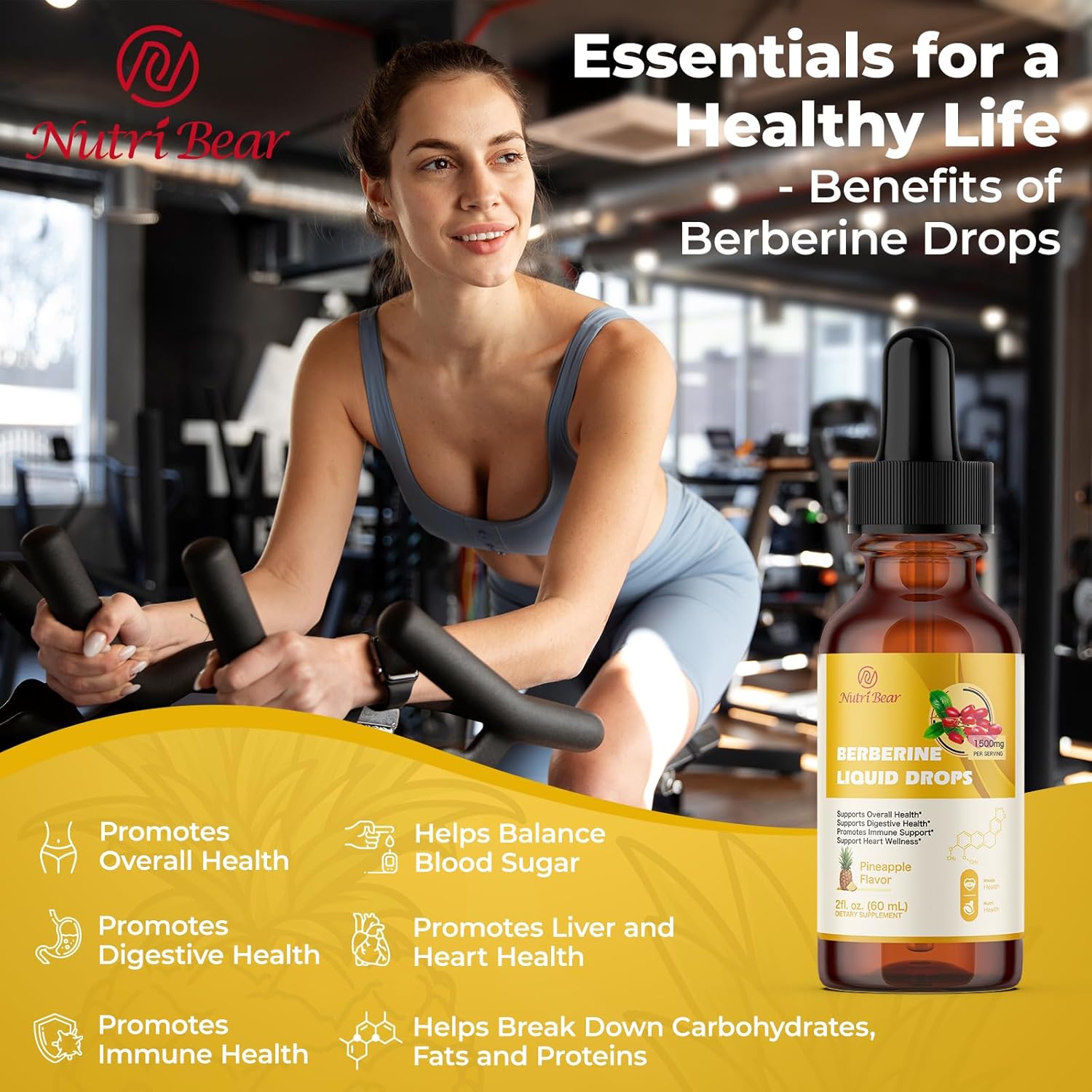 Nutribear Berberine Liquid Drops Supplement: AMPK Activator with Ceylon Cinnamon & Turmeric, Vegan Immune & Digestive Support