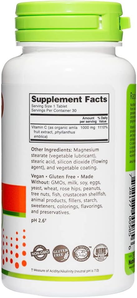 NutriBiotic Amla Vitamin C Tablets - Non-GMO & Natural Source for Antioxidant & Collagen Support - Vegan & Gluten-Free - Indian Gooseberry-derived