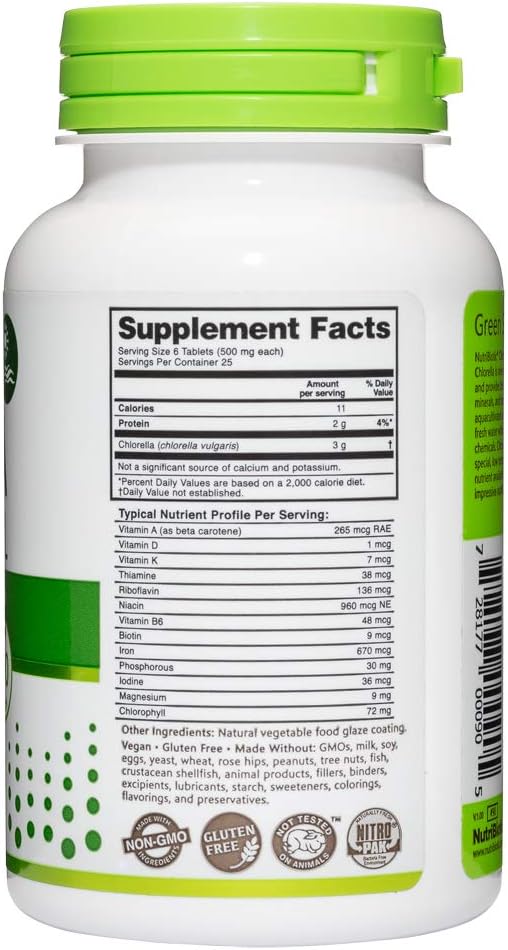 NutriBiotic Chlorella Super Green Food Tablets - Broken Cell Wall Microalgae Superfood with Vitamins & Minerals - Vegan & Non-GMO