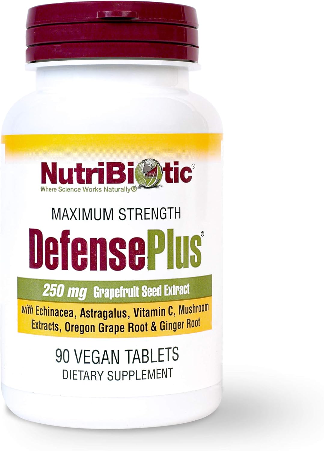 NutriBiotic DefensePlus 90 Tablets - Immune Support with Vitamin C, Zinc, Grapefruit Seed Extract, Echinacea, Astragalus Root, Mushrooms - Vegan & Gluten-Free