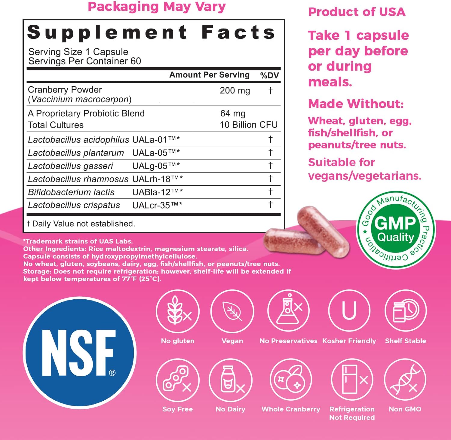 Nutricelebrity NutriFlora-Pro Probiotics for Women - Vaginal, Urinary, and Digestive Health Support - Cranberry Pills - 10 Billion CFU - 60 Capsules