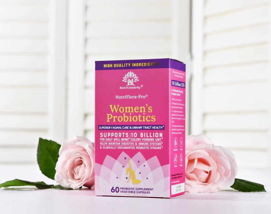 Nutricelebrity NutriFlora-Pro Probiotics for Women - Vaginal, Urinary, and Digestive Health Support - Cranberry Pills - 10 Billion CFU - 60 Capsules
