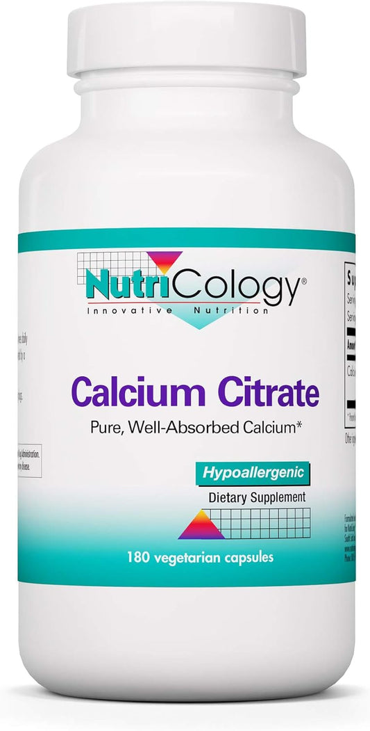 Nutricology Calcium Citrate Supplement - 150mg Vegetarian Capsules for Bone Strength and Absorption - 180 Count