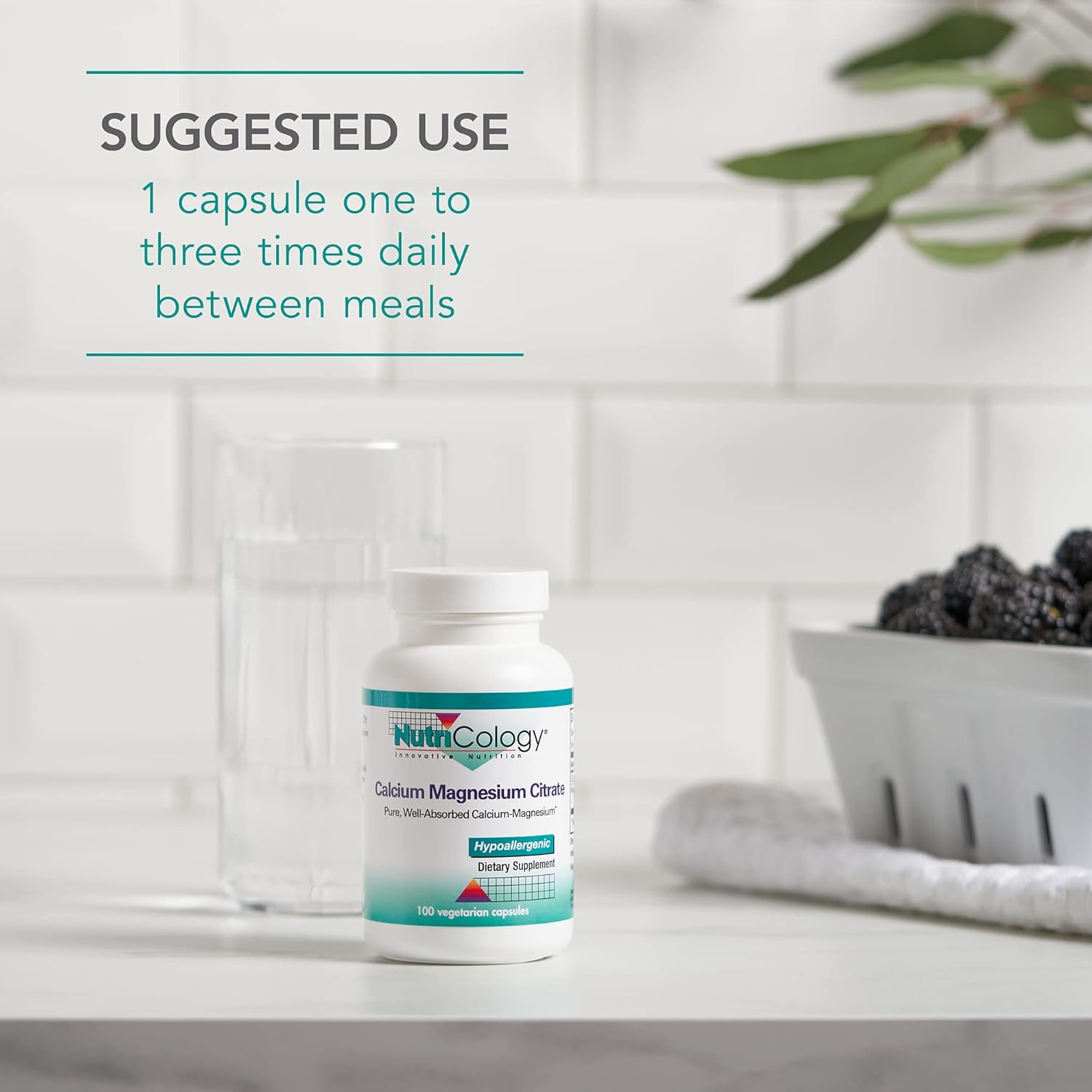 Nutricology Calcium Magnesium Citrate Supplement - 100 Vegetarian Capsules for Bone Health - Pure & Well-Absorbed Calcium Citrate Formula