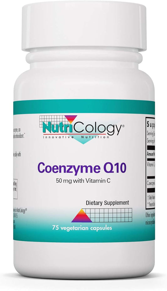 Nutricology Coenzyme Q10 Supplement with Vitamin C - Heart Health Support - 50mg Ubiquinol Antioxidant Capsules - 75 Count