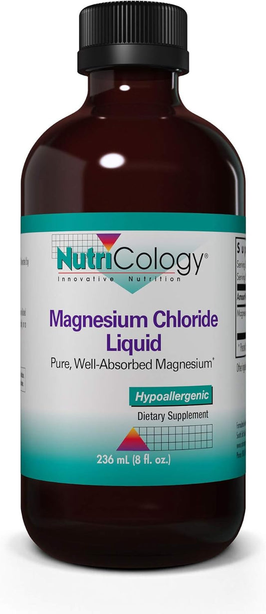 Nutricology Magnesium Chloride Liquid Supplement - Bone and Joint Support, Electrolytes, Highly Absorbable - 8 Fl Oz